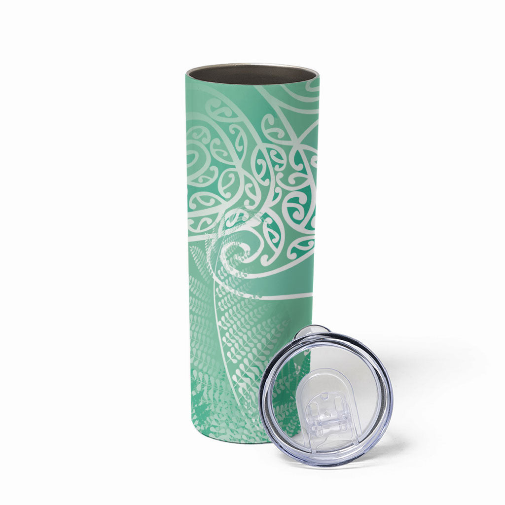 Aotearoa Maori Koru Curves Skinny Tumbler Silver Ferns - Mint LT7 - Polynesian Pride