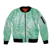 Aotearoa Maori Koru Curves Sleeve Zip Bomber Jacket Silver Ferns - Mint LT7 Unisex Mint Green - Polynesian Pride