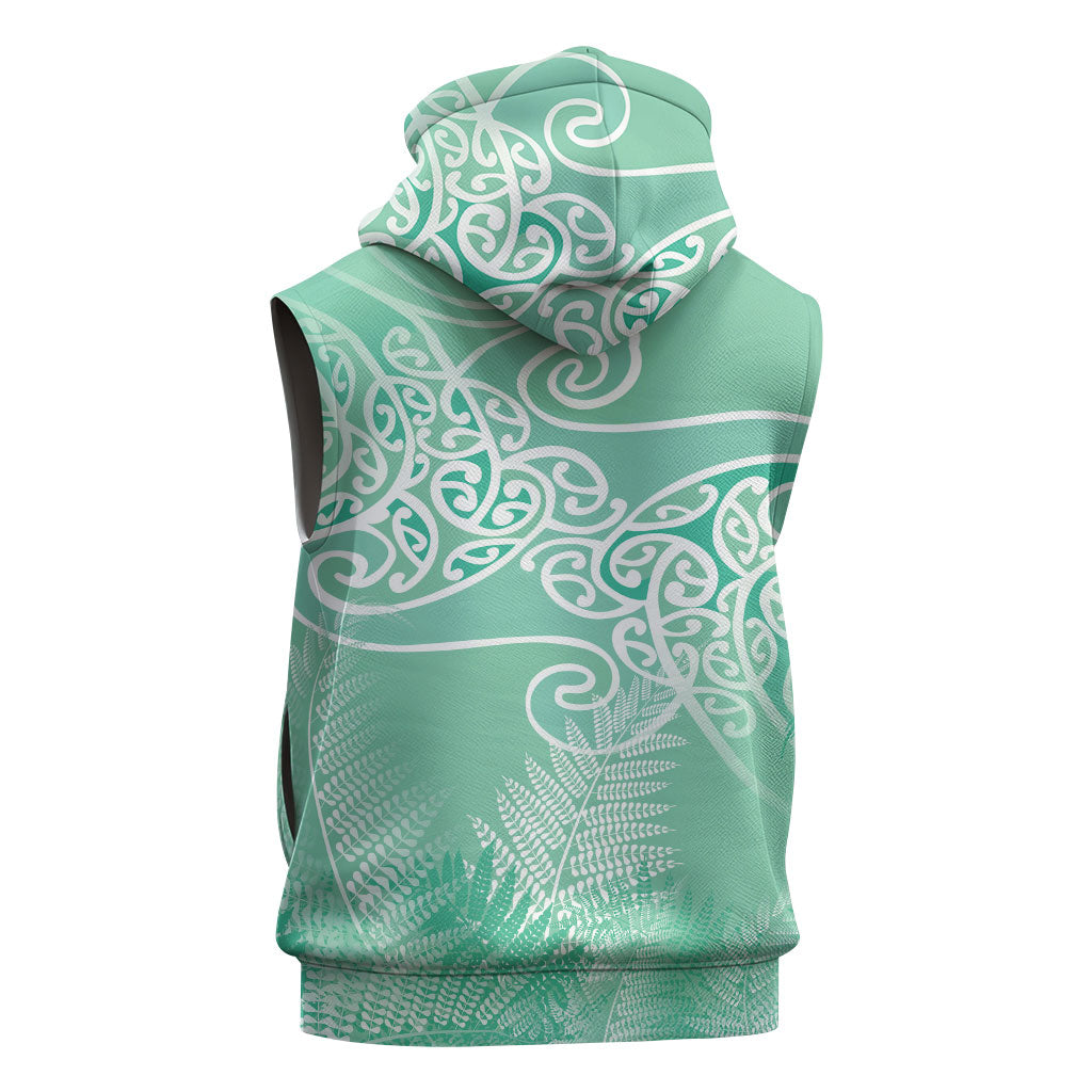 Aotearoa Maori Koru Curves Sleeveless Hoodie Silver Ferns - Mint LT7 - Polynesian Pride