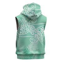 Aotearoa Maori Koru Curves Sleeveless Hoodie Silver Ferns - Mint LT7 - Polynesian Pride
