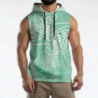 Aotearoa Maori Koru Curves Sleeveless Hoodie Silver Ferns - Mint LT7 - Polynesian Pride