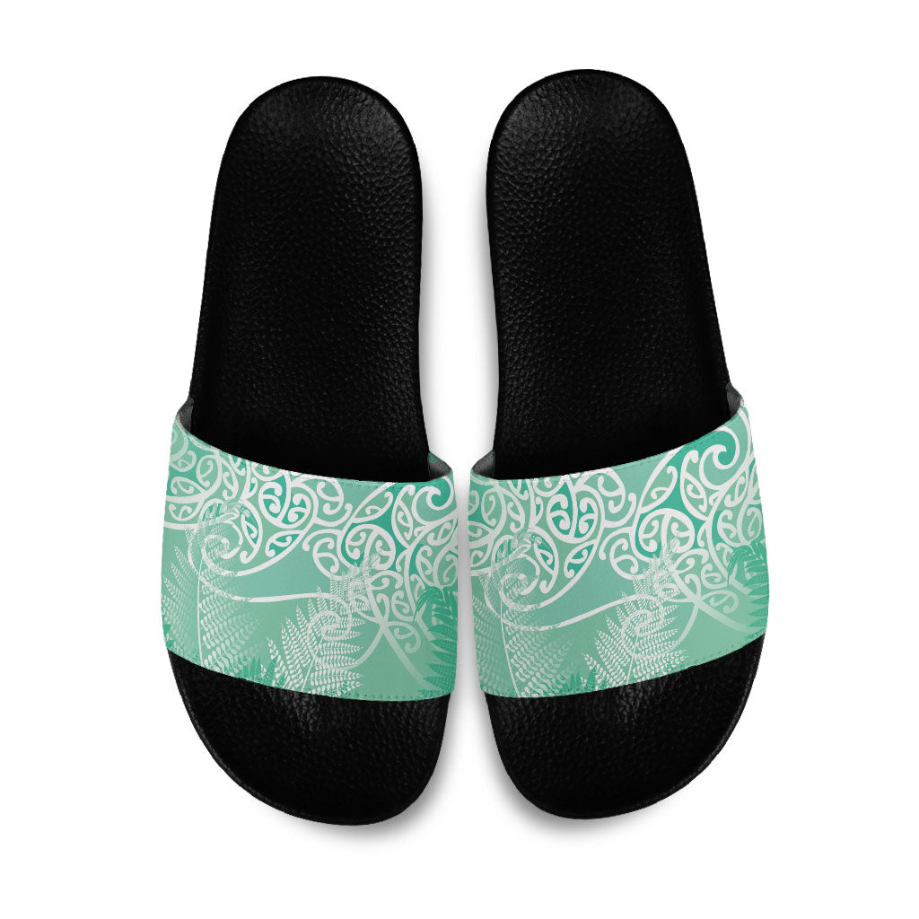 Aotearoa Maori Koru Curves Slide Sandals Silver Ferns - Mint LT7 Mint Green - Polynesian Pride
