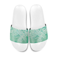 Aotearoa Maori Koru Curves Slide Sandals Silver Ferns - Mint LT7 Mint Green - Polynesian Pride