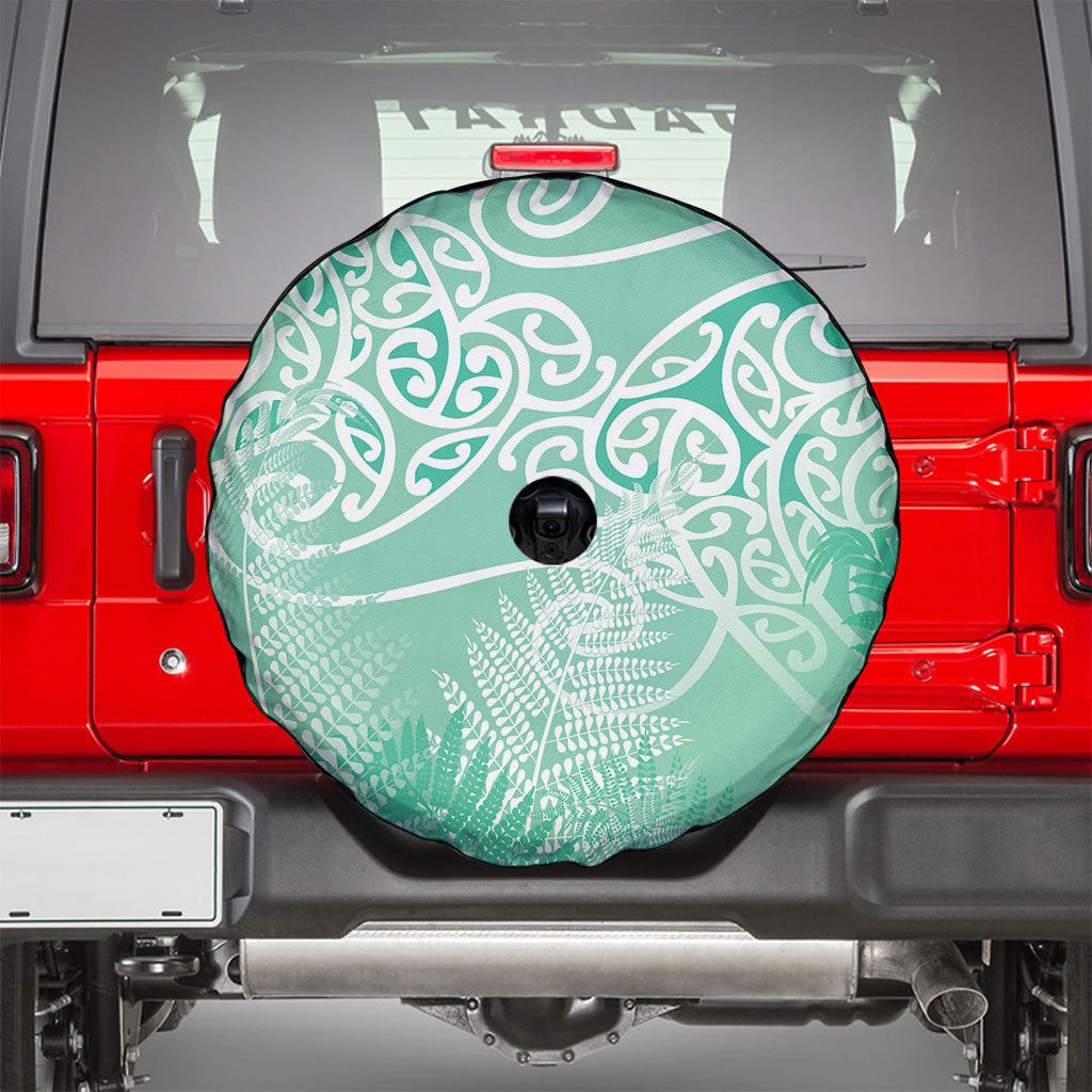 Aotearoa Maori Koru Curves Spare Tire Cover Silver Ferns - Mint LT7 - Polynesian Pride