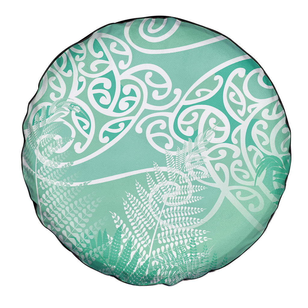 Aotearoa Maori Koru Curves Spare Tire Cover Silver Ferns - Mint LT7 - Polynesian Pride