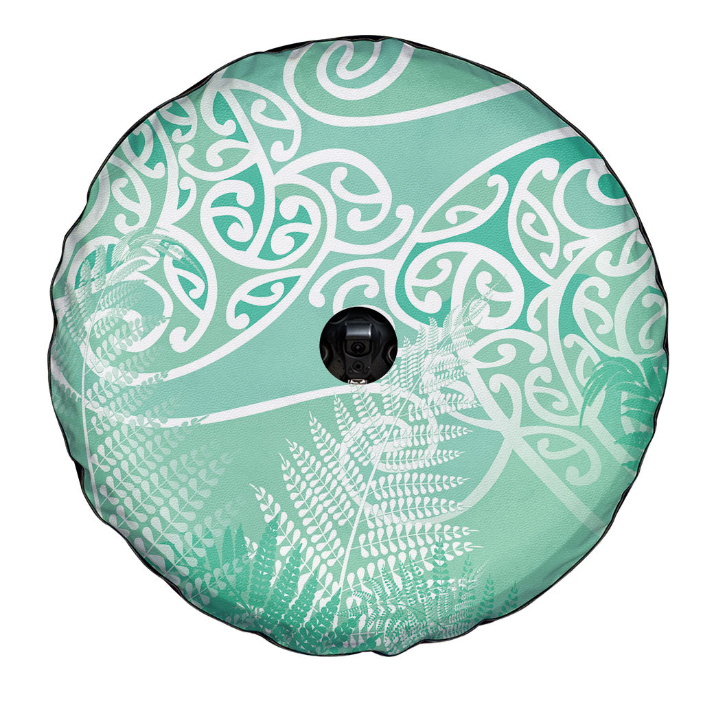 Aotearoa Maori Koru Curves Spare Tire Cover Silver Ferns - Mint LT7 - Polynesian Pride