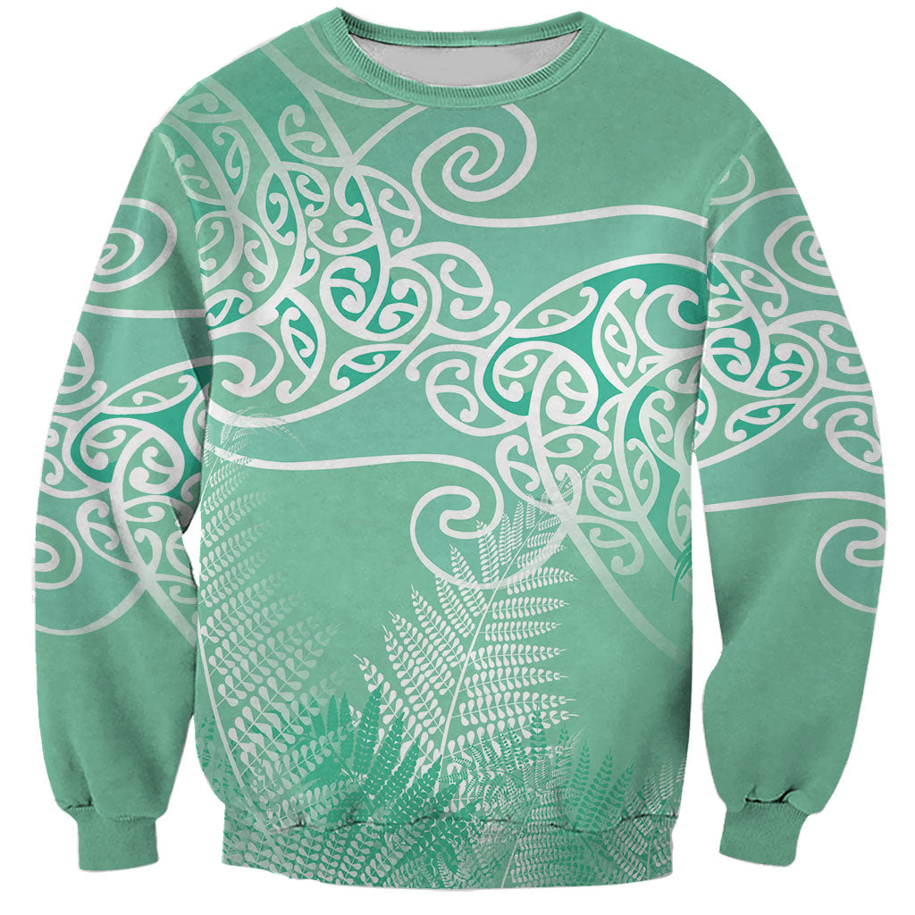 Aotearoa Maori Koru Curves Sweatshirt Silver Ferns - Mint LT7 Unisex Mint Green - Polynesian Pride