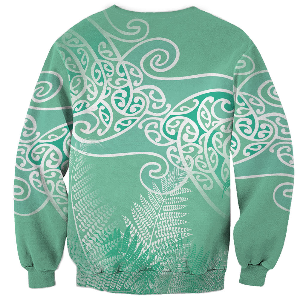 Aotearoa Maori Koru Curves Sweatshirt Silver Ferns - Mint LT7 - Polynesian Pride