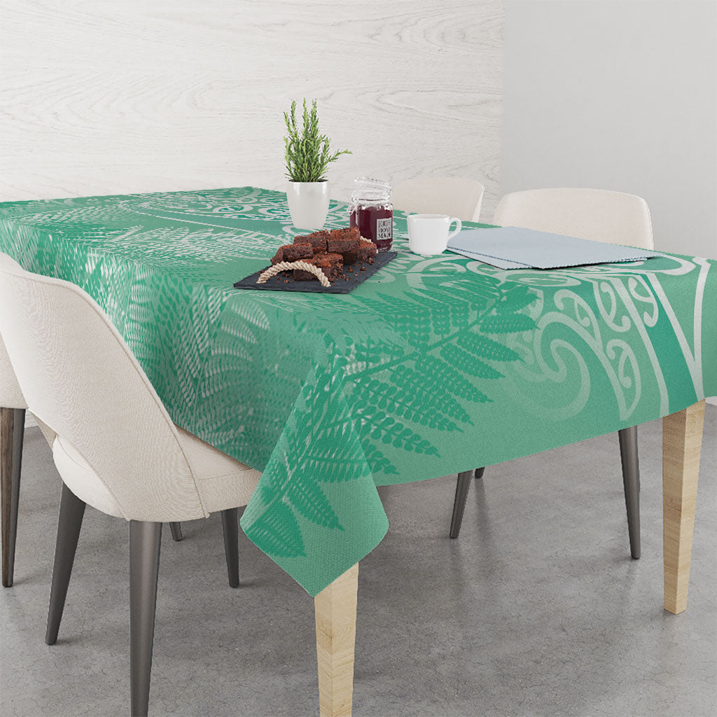 Aotearoa Maori Koru Curves Tablecloth Silver Ferns - Mint LT7 - Polynesian Pride