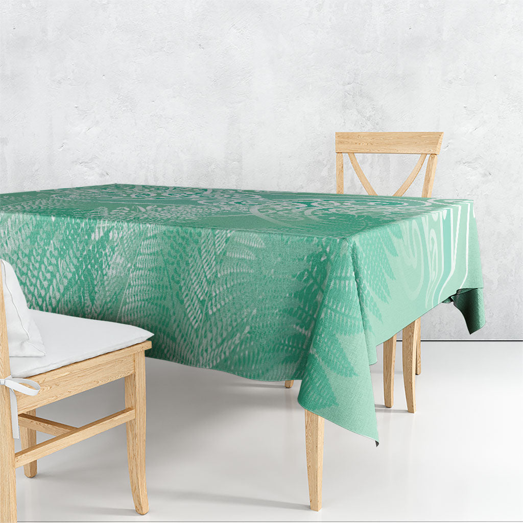 Aotearoa Maori Koru Curves Tablecloth Silver Ferns - Mint LT7 - Polynesian Pride