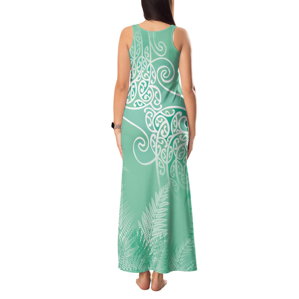 Aotearoa Maori Koru Curves Tank Maxi Dress Silver Ferns - Mint LT7 - Polynesian Pride
