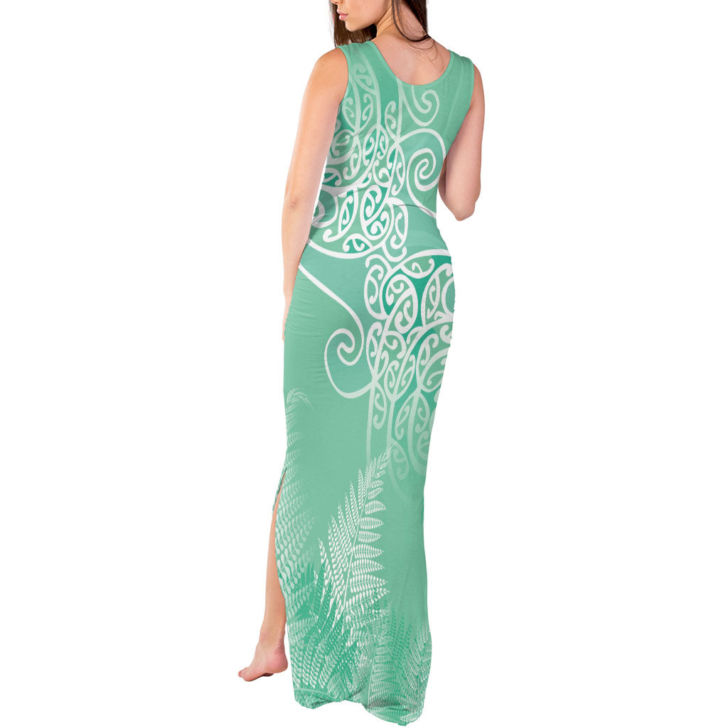 Aotearoa Maori Koru Curves Tank Maxi Dress Silver Ferns - Mint LT7 - Polynesian Pride