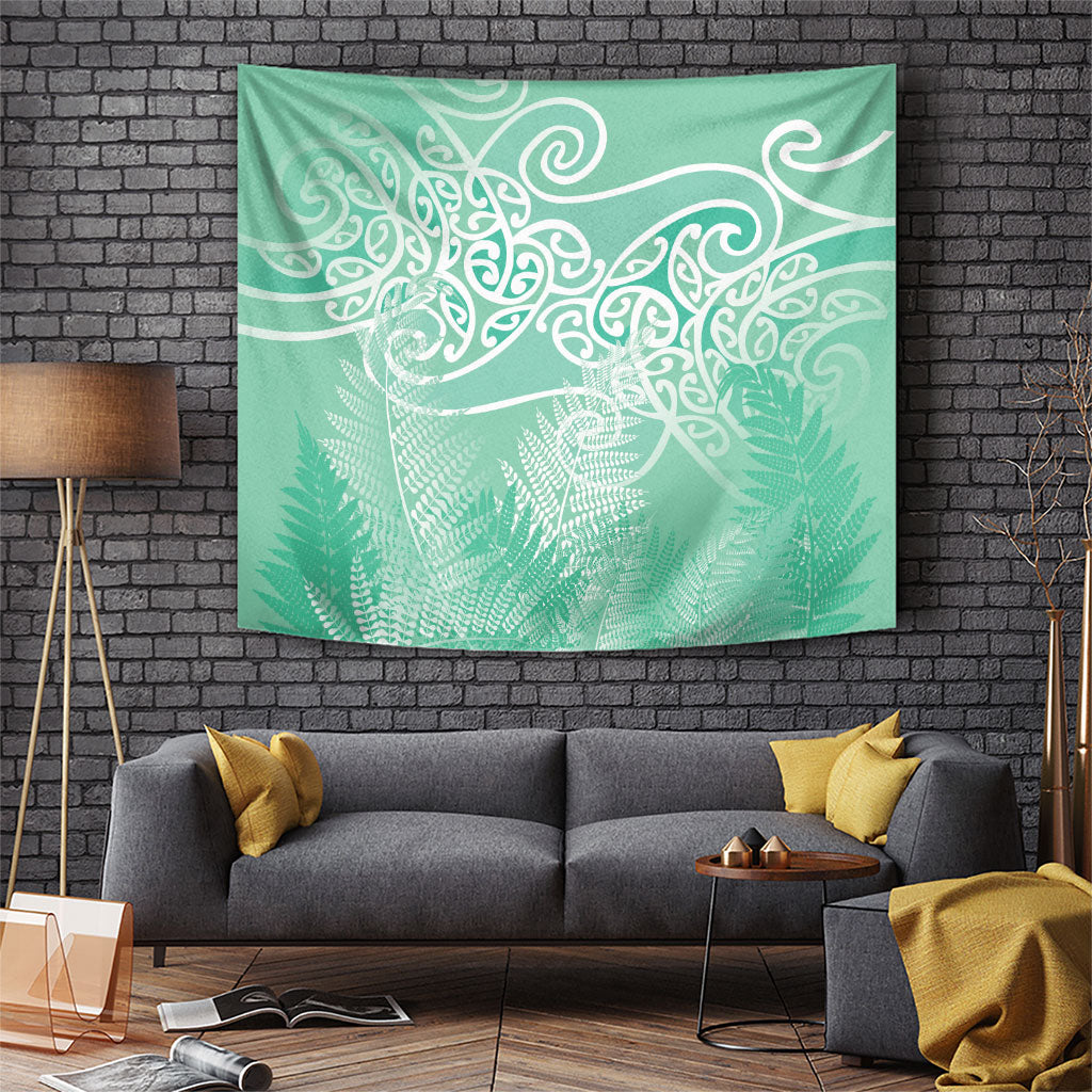 Aotearoa Maori Koru Curves Tapestry Silver Ferns - Mint LT7 Mint Green - Polynesian Pride