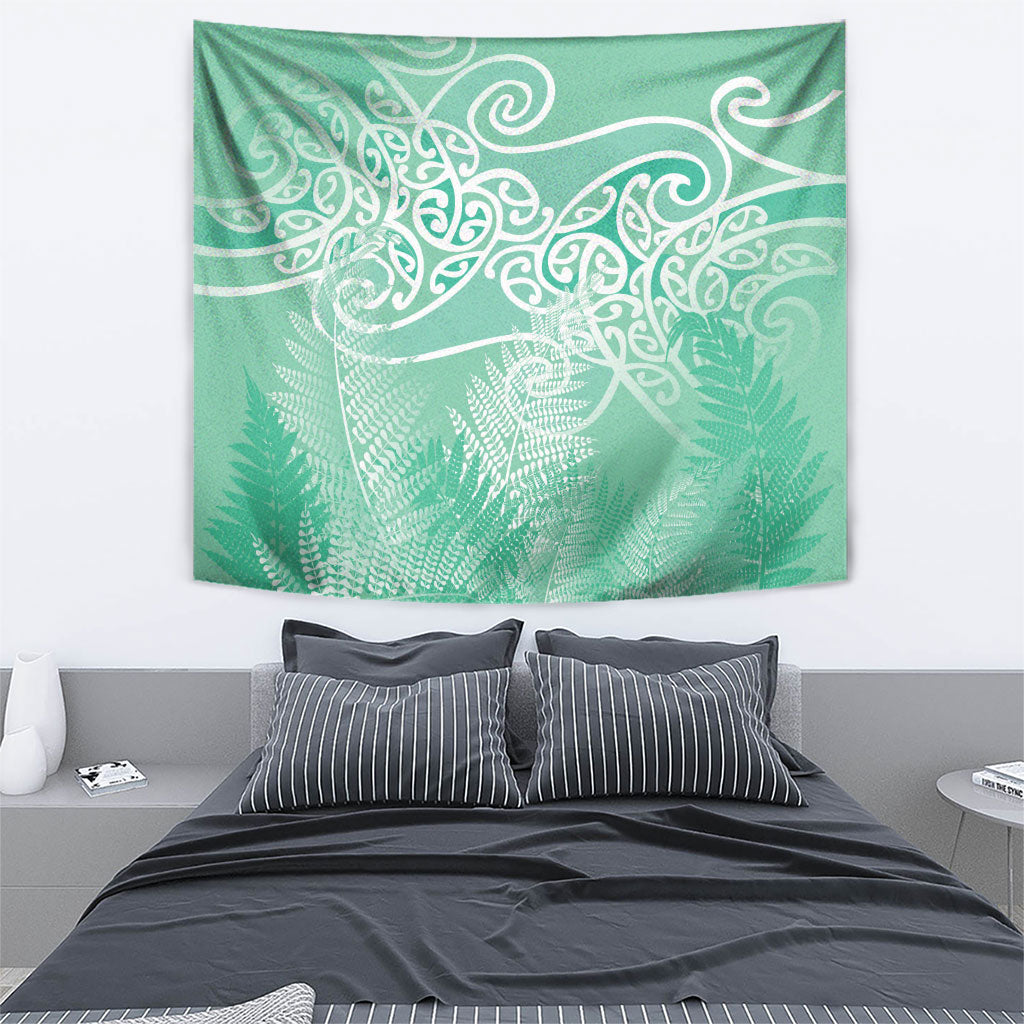 Aotearoa Maori Koru Curves Tapestry Silver Ferns - Mint LT7 - Polynesian Pride