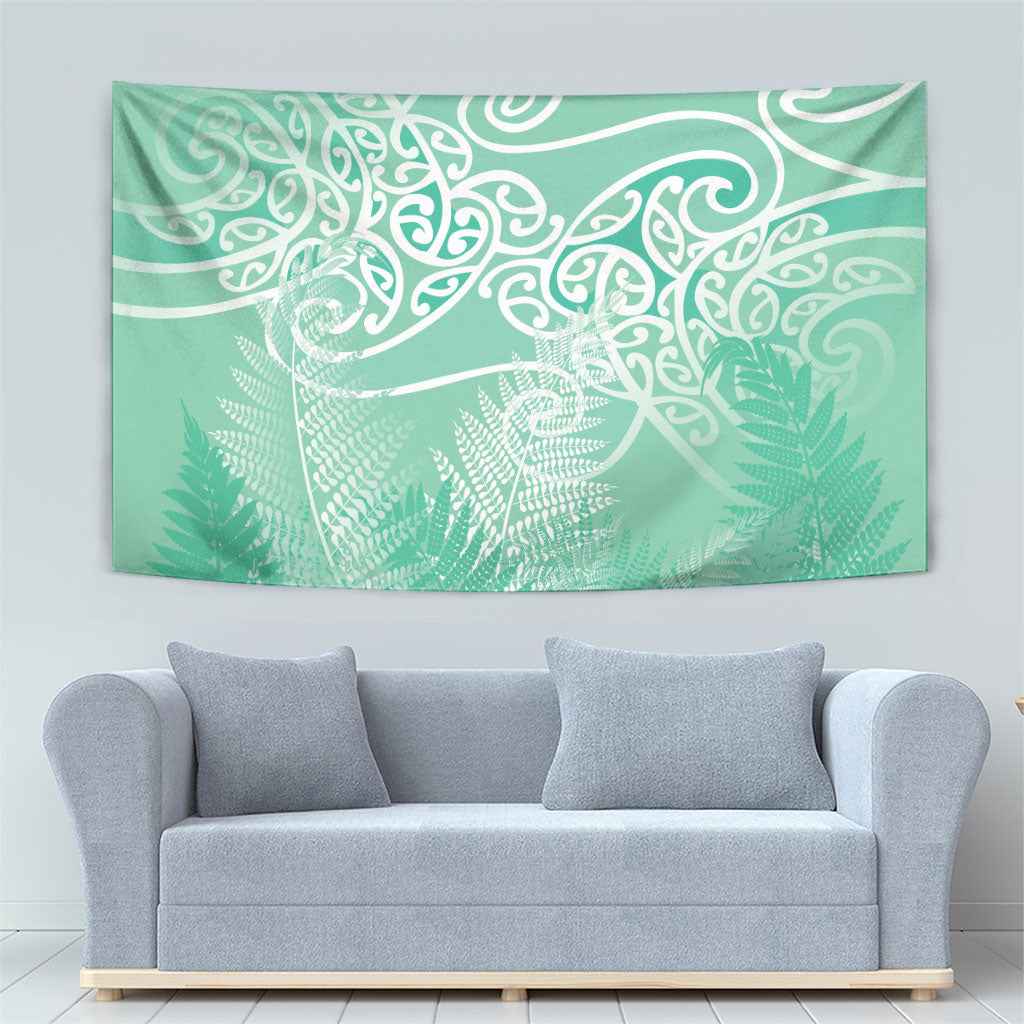 Aotearoa Maori Koru Curves Tapestry Silver Ferns - Mint LT7 - Polynesian Pride
