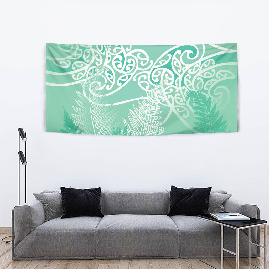 Aotearoa Maori Koru Curves Tapestry Silver Ferns - Mint LT7 - Polynesian Pride