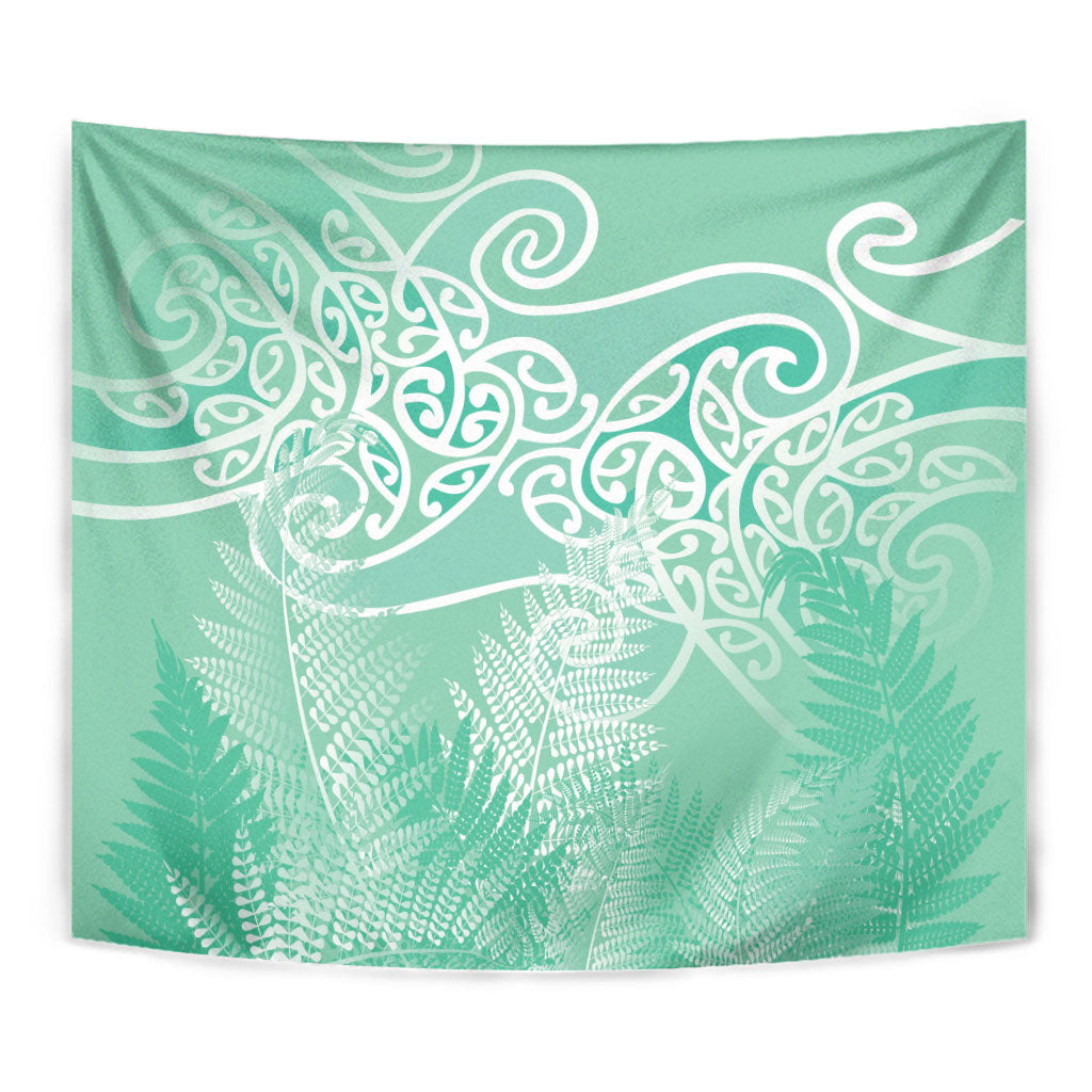 Aotearoa Maori Koru Curves Tapestry Silver Ferns - Mint LT7 - Polynesian Pride