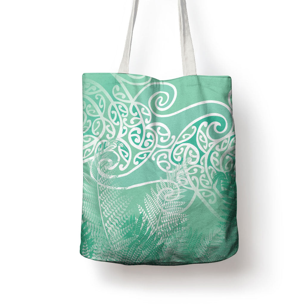 Aotearoa Maori Koru Curves Tote Bag Silver Ferns - Mint LT7 - Polynesian Pride