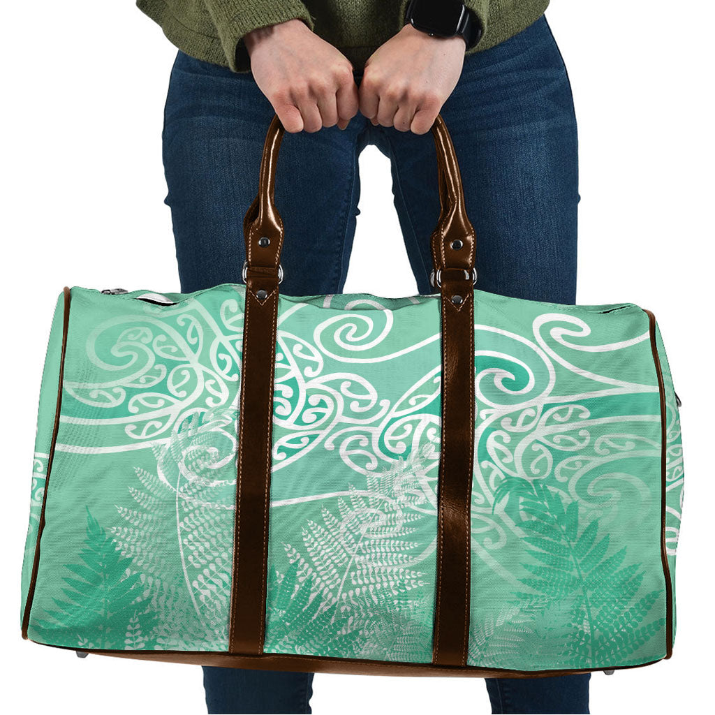 Aotearoa Maori Koru Curves Travel Bag Silver Ferns - Mint LT7 Mint Green - Polynesian Pride
