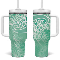 Aotearoa Maori Koru Curves Tumbler With Handle Silver Ferns - Mint LT7 One Size: 40 oz Mint Green - Polynesian Pride