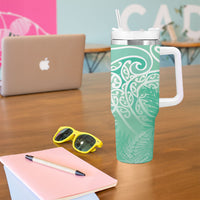 Aotearoa Maori Koru Curves Tumbler With Handle Silver Ferns - Mint LT7 - Polynesian Pride