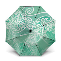 Aotearoa Maori Koru Curves Umbrella Silver Ferns - Mint LT7 One Size Folded 11.42 inch Opened Diameter 37.4 inch Mint Green - Polynesian Pride