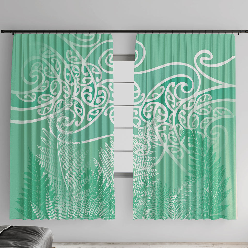 Aotearoa Maori Koru Curves Window Curtain Silver Ferns - Mint LT7 With Hooks Mint Green - Polynesian Pride