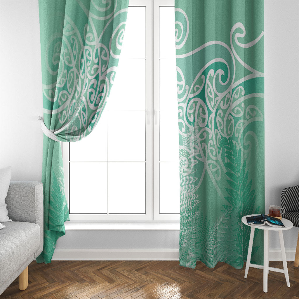 Aotearoa Maori Koru Curves Window Curtain Silver Ferns - Mint LT7 - Polynesian Pride