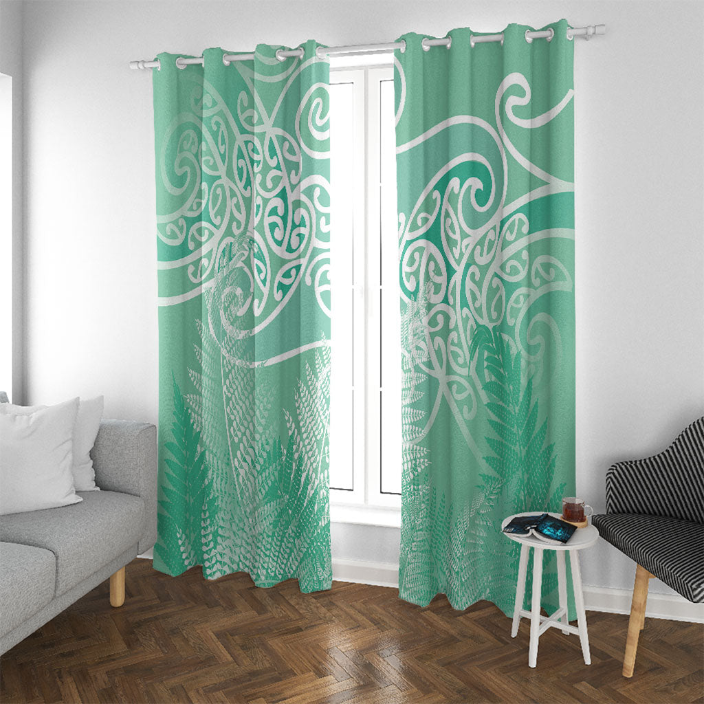 Aotearoa Maori Koru Curves Window Curtain Silver Ferns - Mint LT7 With Grommets Mint Green - Polynesian Pride
