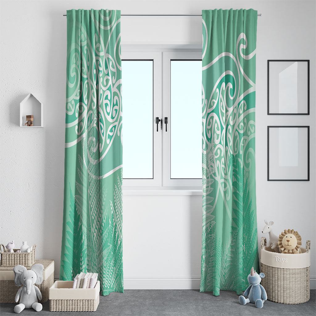 Aotearoa Maori Koru Curves Window Curtain Silver Ferns - Mint LT7 - Polynesian Pride