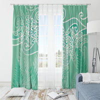 Aotearoa Maori Koru Curves Window Curtain Silver Ferns - Mint LT7 - Polynesian Pride