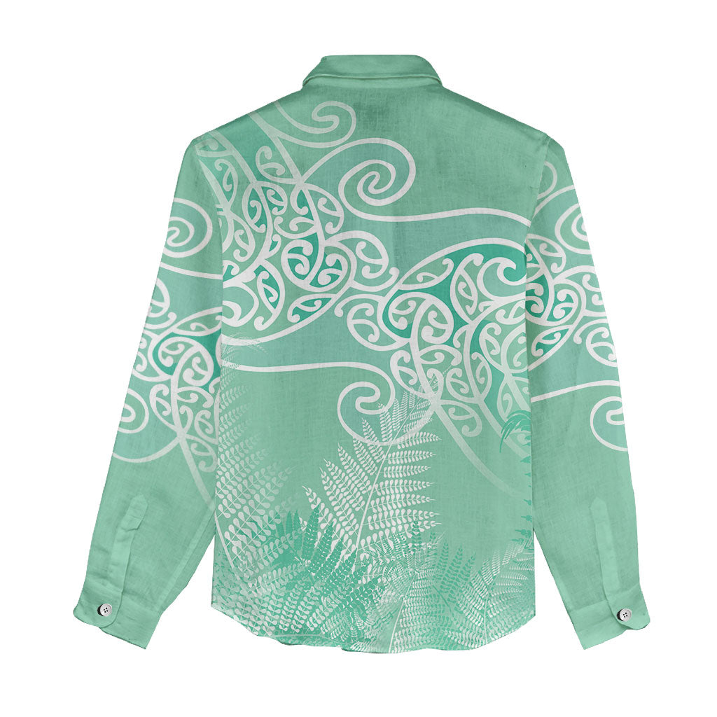 Aotearoa Maori Koru Curves Women Casual Shirt Silver Ferns - Mint LT7 - Polynesian Pride