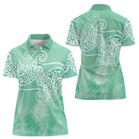 Aotearoa Maori Koru Curves Women Polo Shirt Silver Ferns - Mint LT7 - Polynesian Pride