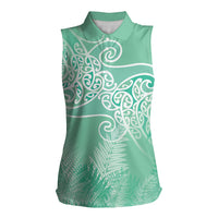 Aotearoa Maori Koru Curves Women Sleeveless Polo Shirt Silver Ferns - Mint LT7 Female Mint Green - Polynesian Pride