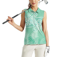 Aotearoa Maori Koru Curves Women Sleeveless Polo Shirt Silver Ferns - Mint LT7 - Polynesian Pride