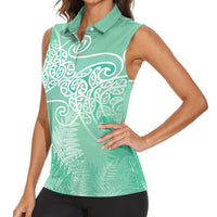 Aotearoa Maori Koru Curves Women Sleeveless Polo Shirt Silver Ferns - Mint LT7 - Polynesian Pride