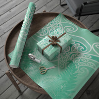Aotearoa Maori Koru Curves Wrapping Paper Silver Ferns - Mint LT7 - Polynesian Pride