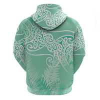 Aotearoa Maori Koru Curves Zip Hoodie Silver Ferns - Mint LT7 - Polynesian Pride