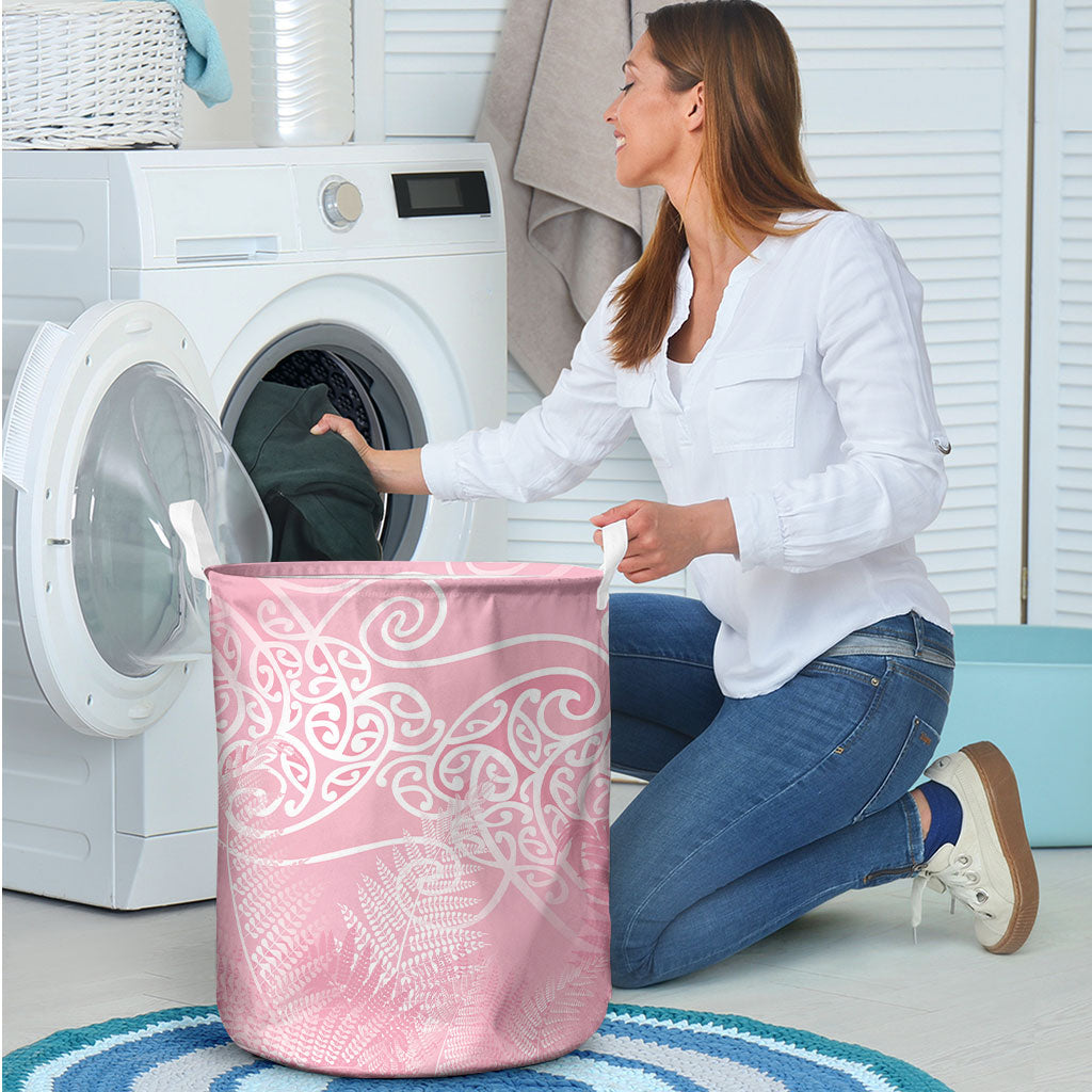 Aotearoa Maori Koru Curves Laundry Basket Silver Ferns - Rose Pink LT7 - Polynesian Pride