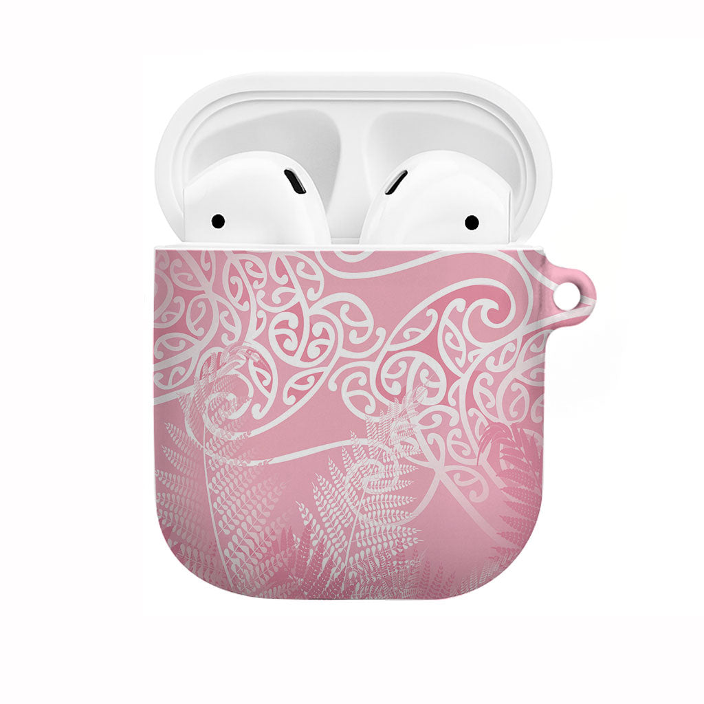 Aotearoa Maori Koru Curves AirPods Case Silver Ferns - Rose Pink LT7 Pink - Polynesian Pride