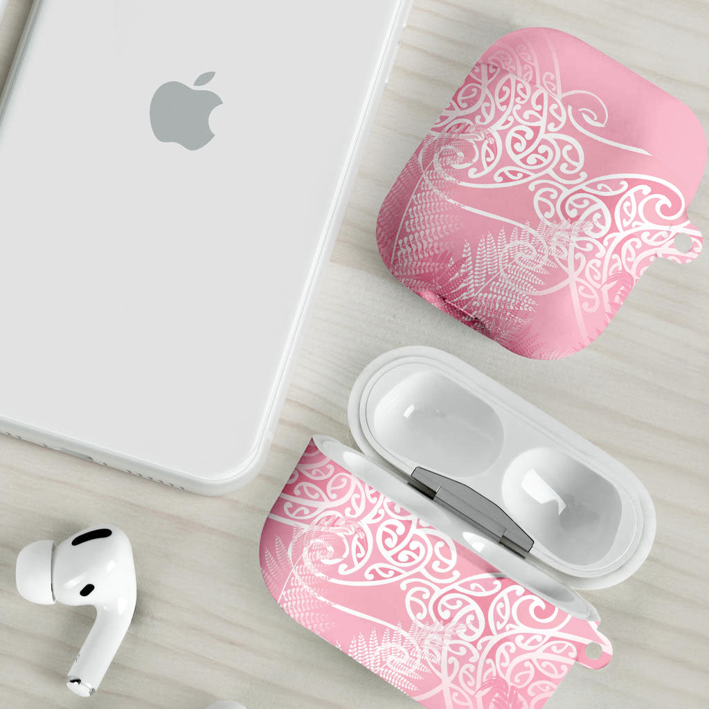 Aotearoa Maori Koru Curves AirPods Case Silver Ferns - Rose Pink LT7 - Polynesian Pride