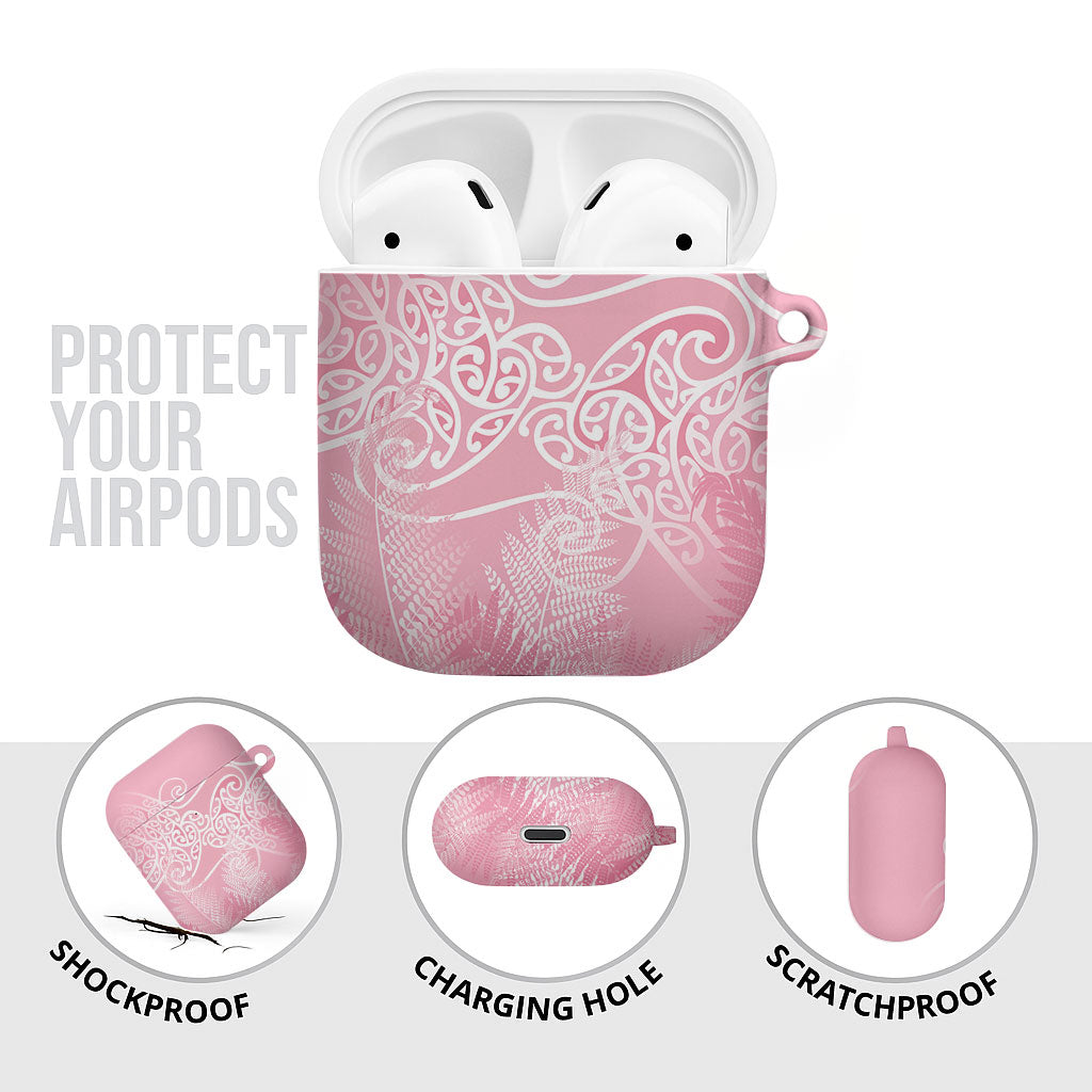 Aotearoa Maori Koru Curves AirPods Case Silver Ferns - Rose Pink LT7 - Polynesian Pride