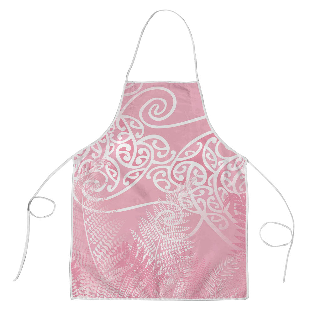 Aotearoa Maori Koru Curves Apron Silver Ferns - Rose Pink