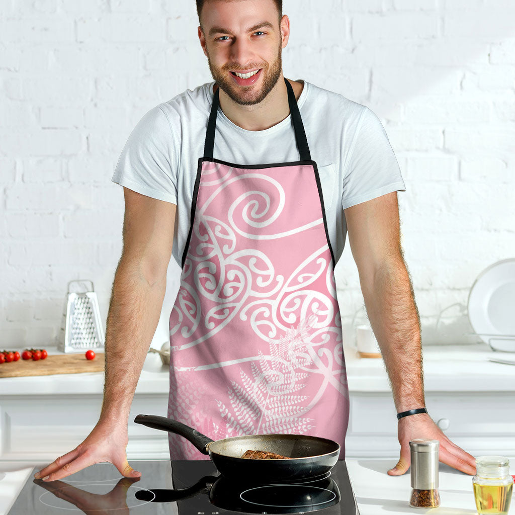 Aotearoa Maori Koru Curves Apron Silver Ferns - Rose Pink