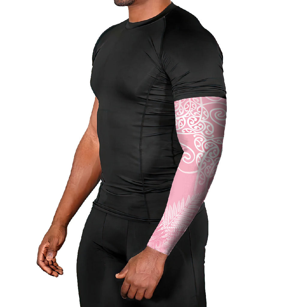 Aotearoa Maori Koru Curves Arm Sleeves Silver Ferns - Rose Pink LT7 - Polynesian Pride