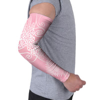 Aotearoa Maori Koru Curves Arm Sleeves Silver Ferns - Rose Pink LT7 - Polynesian Pride