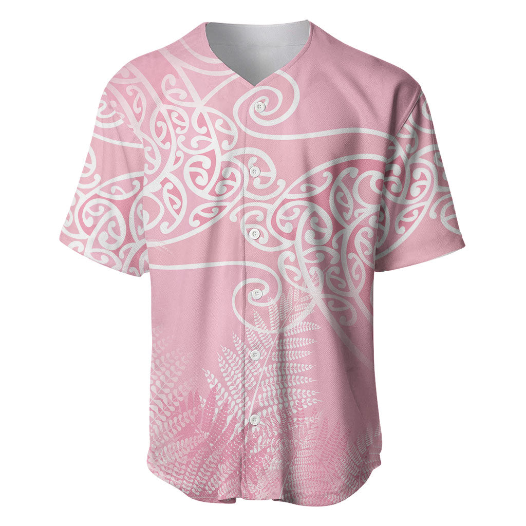 Aotearoa Maori Koru Curves Baseball Jersey Silver Ferns - Rose Pink LT7 Pink - Polynesian Pride