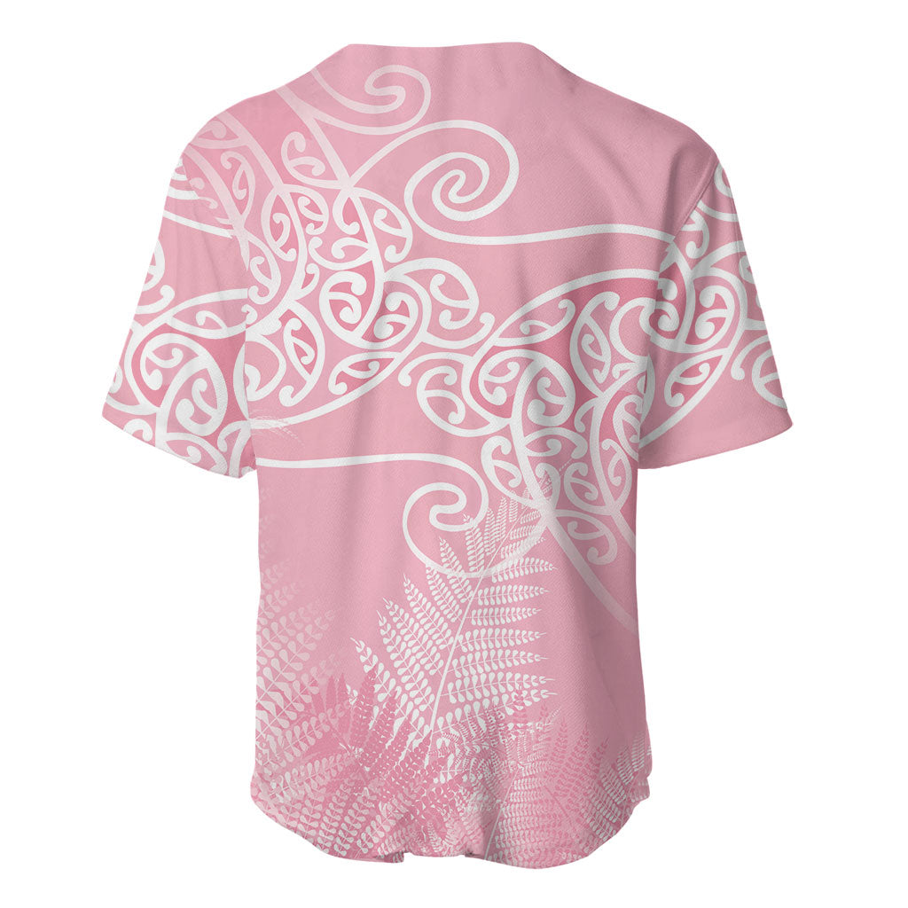 Aotearoa Maori Koru Curves Baseball Jersey Silver Ferns - Rose Pink LT7 - Polynesian Pride