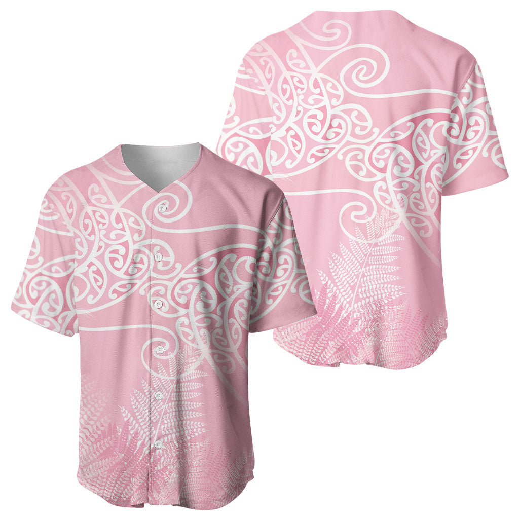 Aotearoa Maori Koru Curves Baseball Jersey Silver Ferns - Rose Pink LT7 - Polynesian Pride