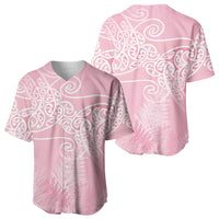 Aotearoa Maori Koru Curves Baseball Jersey Silver Ferns - Rose Pink LT7 - Polynesian Pride
